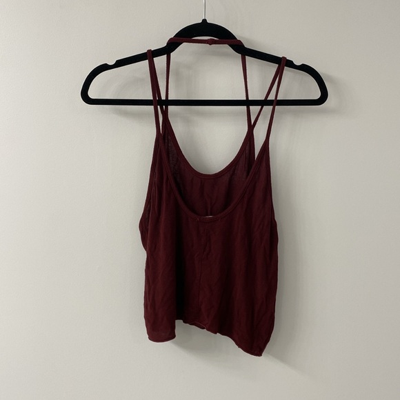 Brandy Melville women’s maroon spaghetti crossover strap tank top - Picture 3 of 5